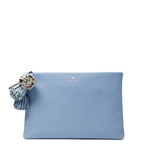New tag Kate Spade Palmer Drive Clutch Handbag Purse Dusty Blue Pebbled Leather